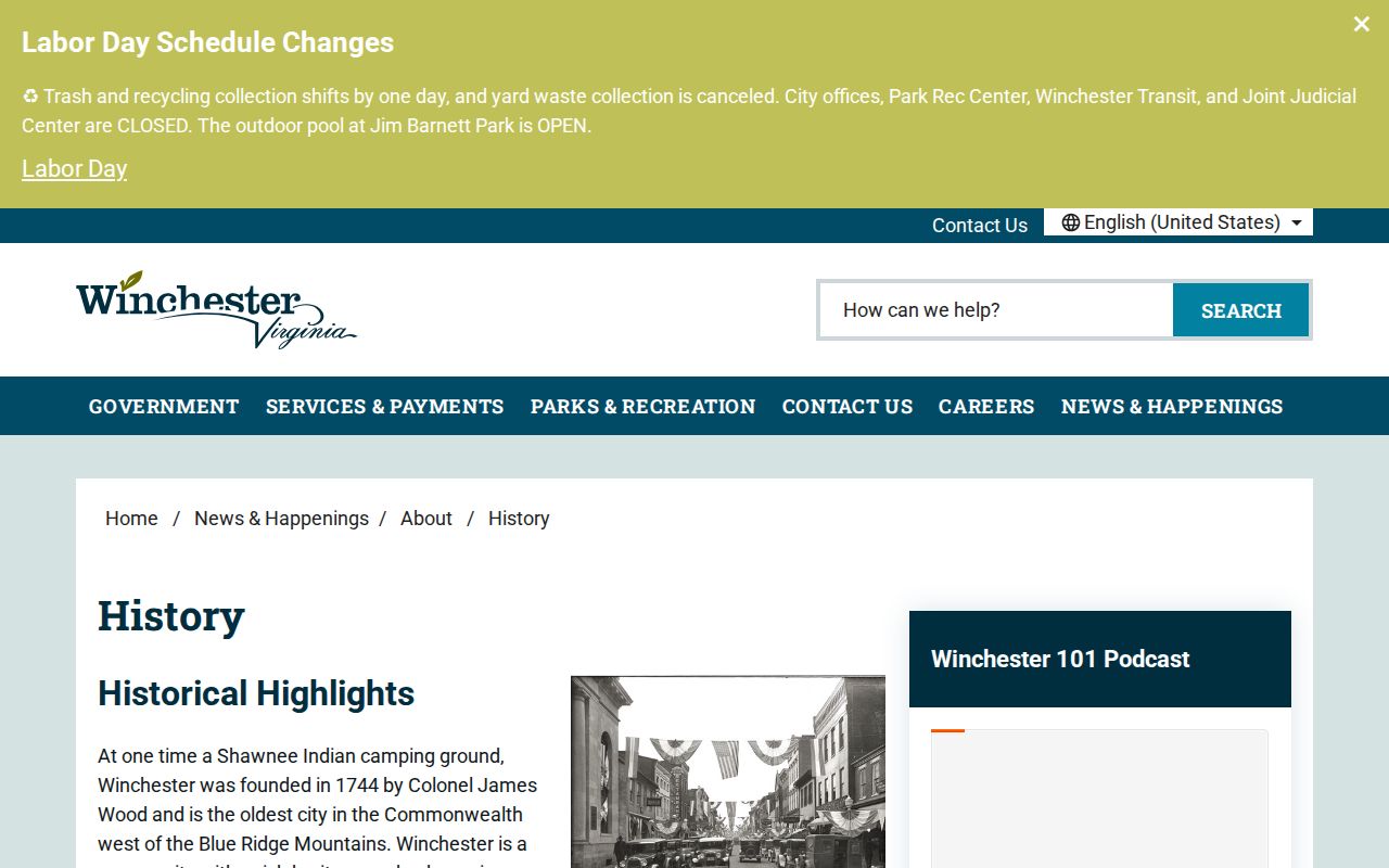 Winchester residents directory city history and jurisdiction