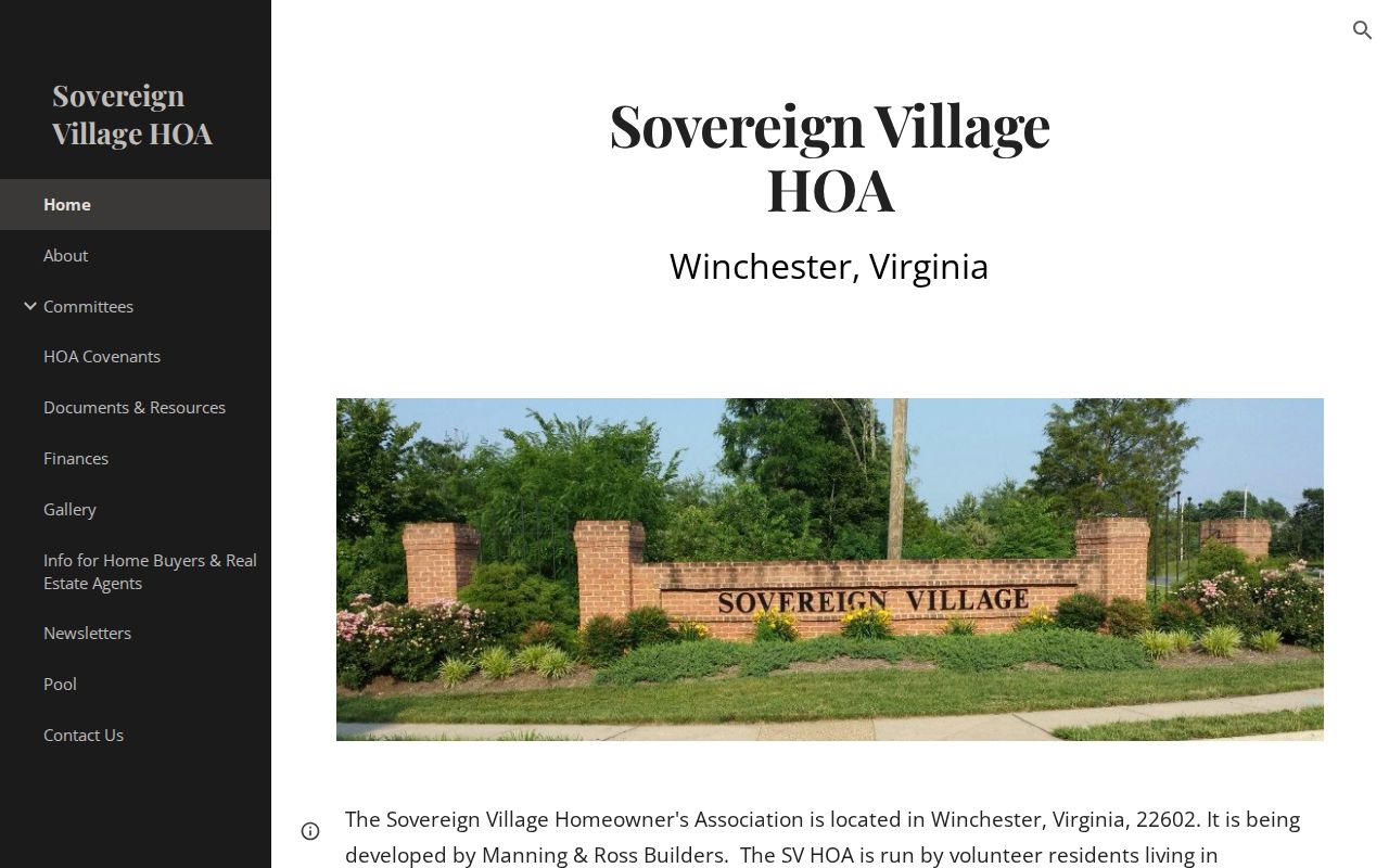 Winchester neighbors research using Sovereign Village public HOA information