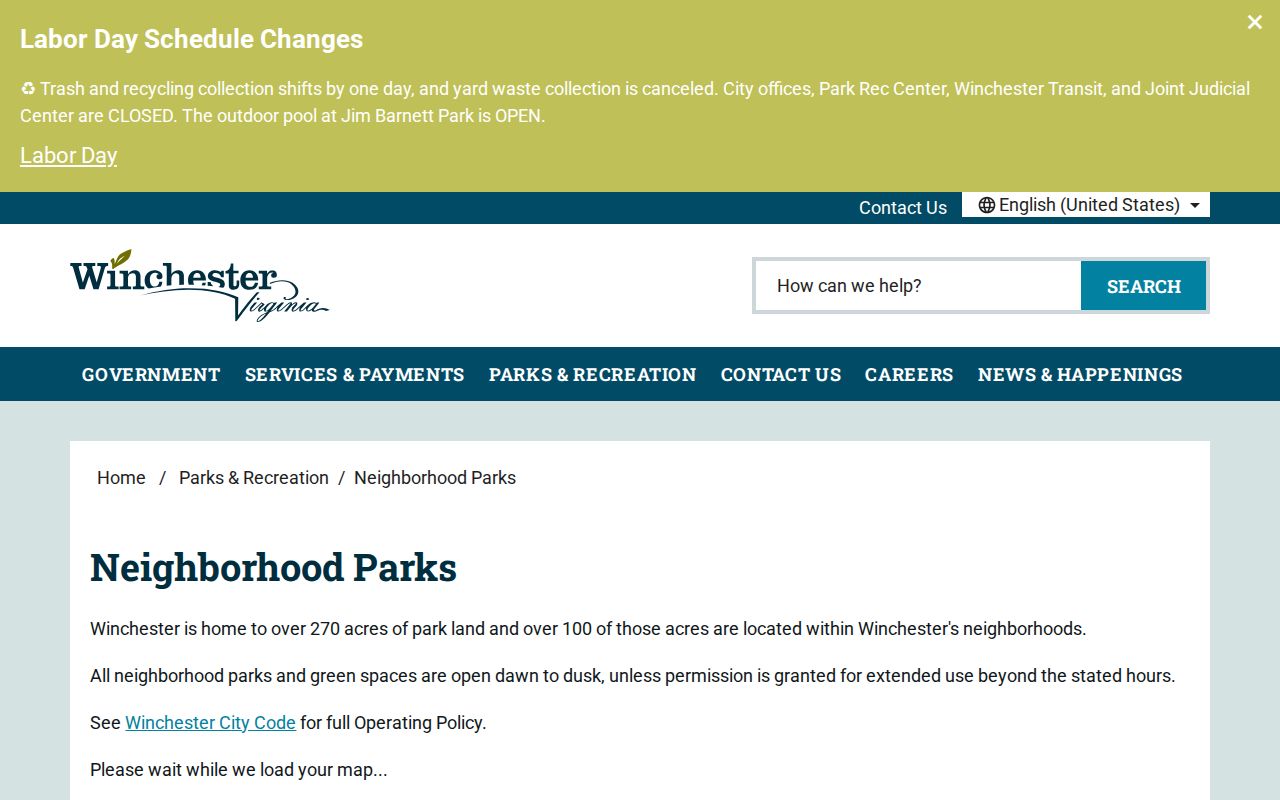 Winchester neighbors research using the city neighborhood parks page