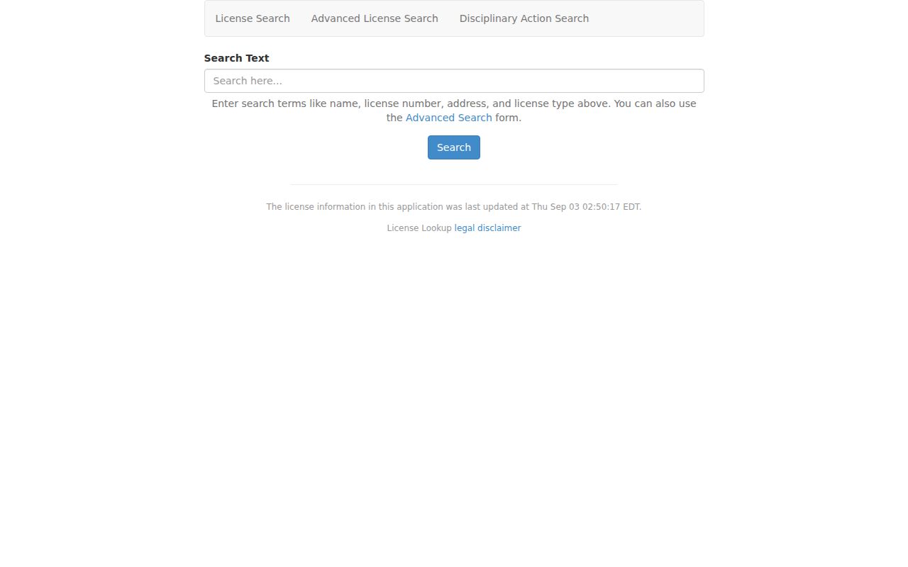 Winchester resident lookup DPOR license search screen
