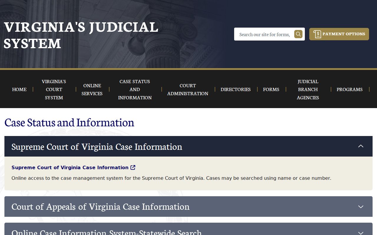 Winchester resident lookup Virginia Case Information search routes