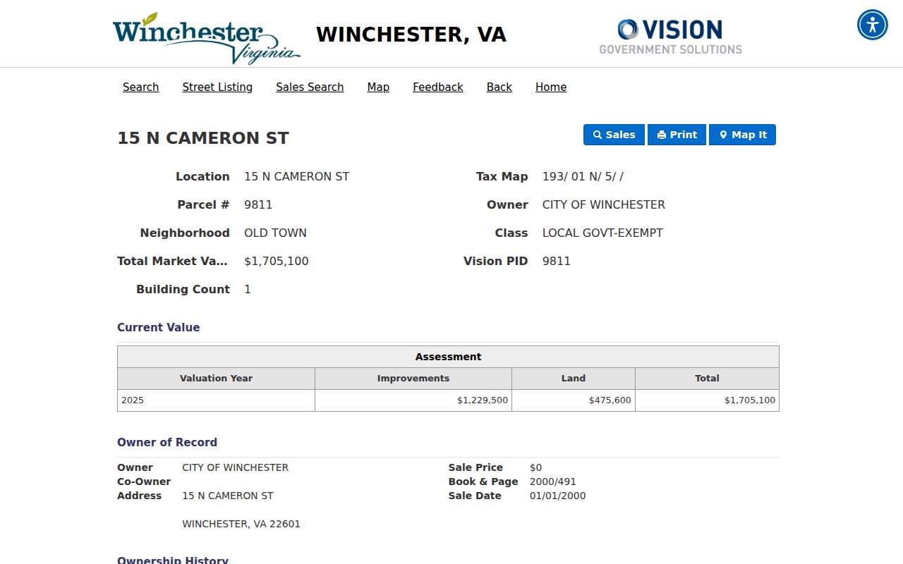 Winchester street directory sample public parcel card