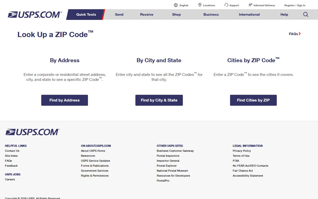 Winchester ZIP code USPS address lookup screen